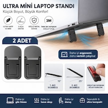Polham Metal 2 Adet 7mm 3m Yapışkanlı Katlanabilir Ultra Mini Laptop Standı,2 Açılı Laptop Yükseltici Siyah
