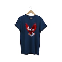 Türkiye Ay Yıldız Türk Bayrağı Kartal Tasarım Baskılı %100 Pamuk Regular Fit Bisiklet Yaka T-shirt Lacivert