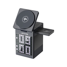 Lenyes Pw320 15w 6in1 Kablosuz Şarj Standı Qi2 Teknolojili Alarmlı Speaker Özellikli Gri