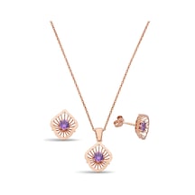 Argentum Concept 925 Ayar Gümüş Mor Taşlı Rose Set - 67019302