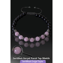 Sertifikalı Doğal Obsidyen - Kunzit Taşı Bileklik - Ayarlamalı Çok Renkli