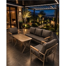 Miray Cappuccino Metal 311 Masalı Gri Balkon Bahçe Oturma Grubu Minderli Metal Bahçe Mobilyası Takımı