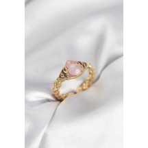 Gold Renk Pembe Damla Model Kadın Yüzük Çok Renkli