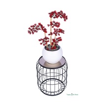 Yapay Çiçek Sitesi Beyaz Küre Saksıda Modern Minimal Tasarım Yapay Bonsai Ağacı Kırmızı 65 Cm Kırmızı