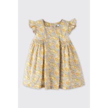 Made With Liberty Fabric Liberty Kumaş Çiçek Desenli Yenidoğan Elbise Sarı