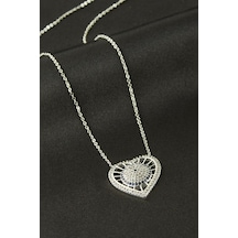Ilkeshop Kalp Zirkon Taşlı Kolye - Gümüş Rengi 06299513