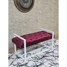 Zafir Beyaz Boyalı Metal 80 Cm Puf Bench - Antre Puf - Hol Bench - Puf - Oturak - Bench Bordo