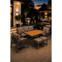 Garden Balkon Takımı, Antrasit Bahçe Takımı 5+1 Masa 70x110 3lü Koltuk 70x180 Tekli Koltuk 70x70 2 Adet Puf Cappiccino