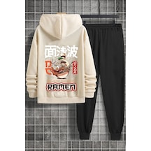 Uyguntarz Unisex Ramen Baskılı Eşofman Takımı Bej