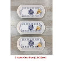 3 Adet Orta Boy 26cm Seramik Oval Kahvaltı Peynir Kayık Servis Sunum Tabağı Takımı Seti Mavi