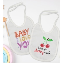 Bk Kids I Love You Tasarımlı 2 Li Beyaz Mama Önlüğü-1 Beyaz