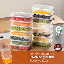 Porsima 4363-30 Kendinden Kapaklı Derin Dondurucuya Uygun 1,5 Lt 30 Adet Saklama Kabı Hava Almaz Düzenleyici Şeffaf