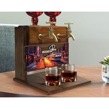 Bk Gift Kişiye Özel Kabartma Manzara Tasarımlı İsimli Çift Musluklu Doğal Ahşap İçki Standı-26, İçki Standı, Doğum Günü Hediyesi, Ev Hediyesi Bitmeyen