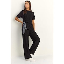 Shade Kadın Fularlı Bağlama Detaylı T-shirt Yüksek Bel Pantolon Alt-üst Takım 7630 60286041 - Siyah