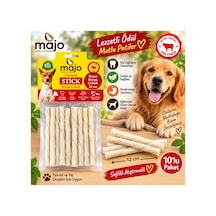 Majo Beyaz Burgu Çubuk Twisted Stick Köpek Ödülü 12 Cm 10 Lu Paket Doğal Sığır Eti