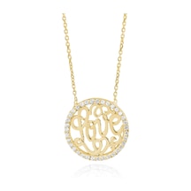 Emılıano Jewellery Silver 925 Ayar Zirkon Taşlı Yuvarlak Love Desenli Kolye Gold - Rose Gold - Gümüş