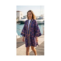 Lila Mare Pamuk Kumaşlı Kimono Renkli Renkli