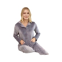 Aydoğanlar Kadın Wellsoft Peluş Önü Düğmeli Pijama Takımı 240700 Gri