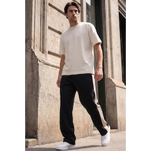 Tommylife Siyah-bej Yüzeyi Dokulu Standart Fit Palazzo Erkek Pantolon - 82171 Siyah