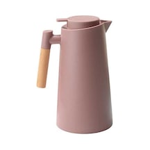 Ulzyvf 1 Litre Çift Cidarlı Vakumlu Termos Sürahi - Sıcak Soğuk Saklama, Ahşap Saplı Kahve Termosu Kahve