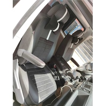 Volkswagen Transporter 4+1 T6 T7 Uyumlu. Siyah Taytüyü Siyah Deri Karışımı Beyaz Şerit Beyaz Ip