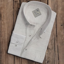 Linen Keten Hafif Kumaş Uzun Kollu Ekru Erkek Gömlek Regular Kalıp -10048 Ekru