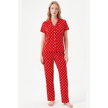 Relax Mode Kadın Kırmızı Viskon Gömlek Pijama Takımı - Lb1002r Relax Mode Kadın Kırmızı Viskon Gömlek Pijama Takımı - Lb1002r