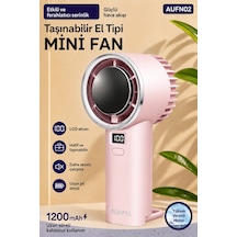 Exenar - Pembe - Güçlü Portatif Mini El Fanı 1200 Mah Dijital Ekranlı Şarjlı Vantilatör 5 Kademeli Fan Pembe
