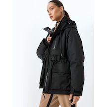 Koton Anorak Mont Kapüşonlu Fermuarlı Cep Detaylı Beli Bağcıklı Su Geçirmez Siyah 5wal00037ıw Siyah