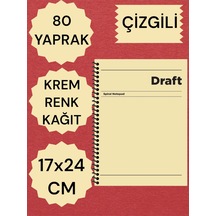 Çizgili 17x24 Cm Sert Kapak Not Defteri Krem Renk Kağıt 80 Yaprak Sarı