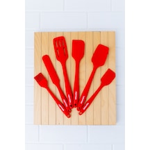 Silikon Mutfak Seti 6 Lı, Isıya Dayanıklı Yanmaz Yapışmaz Silikon Spatula Seti 6 Parça Kırmızı