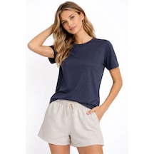 De'charme Osy Modal Yumuşak Dokulu Kumaş Bisiklet Yaka T-shirt - İndigo