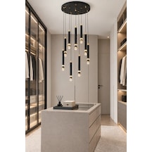 Modern Premium 10'lu Ledli Sarkıt Avizesi 52w 4000k Siyah Salon Mutfak Şık Modelleri 100 Cm