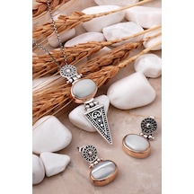 Sedef Taşlı Antik Tasarım Gümüş Set 2492 534859608