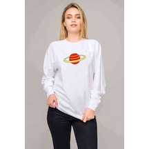 Saturn Baskılı Beyaz Kadın Sweatshirt (528343680)