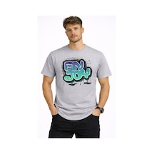 Herkesemoda Enjoy Yazı Detaylı Basic Erkek T-shirt Gri