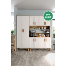 Flora Flr10190 Bohem Kahve Köşesi 10 Kapaklı Mdf Mebran Kapaklı Mutfak Dolabı Çok Amaçlı Dolap Aytaşı Ceviz