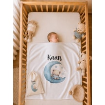 İsme Özel Erkek Bebek Battaniyesi %100 Pamuk 80x80 Cm Çift Kat Penye Ham Bez Kıyafet Kesesi Erkek Bebek Hediyesi 1071bk3x