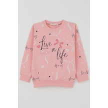 Breeze Kız Çocuk Sweatshirt Fiyonk & Kalp Baskılı 3-8 Yaş, Pembe Pembe