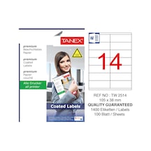 Tanex TW-2514 105x38mm Kuşe Lazer Etiket 100 Lü Paket