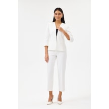 Velnara Moda Kırık Beyaz Zamansız Klasik Kadın Takım Elbise-v Yaka Ceket & Dar Paça Pantolon Kırık Beyaz - 927044721 Kırık Beyaz