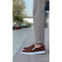 Ba0339 Bağcıksız Kadife Kahverengi Beyaz Taban Günlük Erkek Ayakkabı