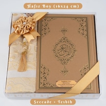 Kuran + Seccade + Tesbih Hediye Seti Hafız Boy, Ekonomik Cilt, Desenli Kutu, Gold