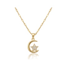 Çelik Hilal Yıldız Kolye Gold 45cm Altın