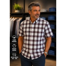 Beyome Erkek Kısa Kol Kareli Gömlek Büyük Beden Xxl-4xl %100 Pamuk Nefes Alır Yazlık Mor