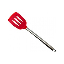 Lüx Metal Saplı Silikon Delikli Spatula 34 Cm Kırmızı