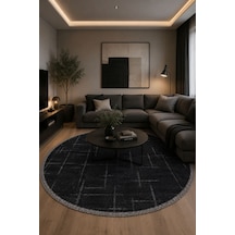 Lotus Bambu Model Altı Kaymaz Yuvarlak Makine Dokuma Halı Antrasitt Çok Renkli