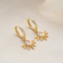 Vaoov 925 Ayar Gümüş Pembe Damla Taşlı Güneş Küpe Altın