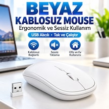 Beyaz Renkli Ergonomik Sessiz Kablosuz Mouse Usb Alıcılı, Ofis Ve Oyun İçin Konforlu Bilgisayar Faresi Ms6310 Açık Mavi