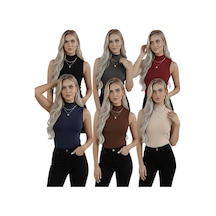 Hashtag Kadın Balıkçı Yaka Sıfır Kol Body 6'lı Set Viskon Kumaş Lacivert-kahve-bej-siyah-antrasit-bordo-